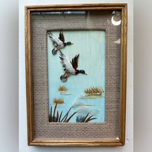 Vintage feather art 3D duck lake cattails handmade Andres Orpinas wildlife frame